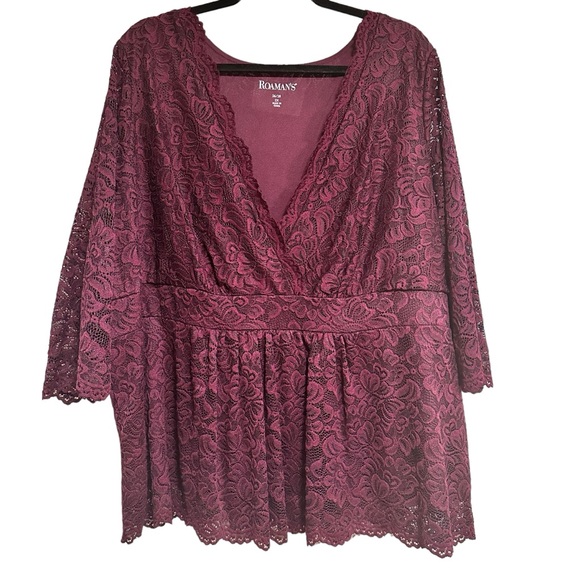 Roaman’s Lace Surplice 3/4Sleeve Stretchy Top XXL (26-28) - Picture 4 of 16